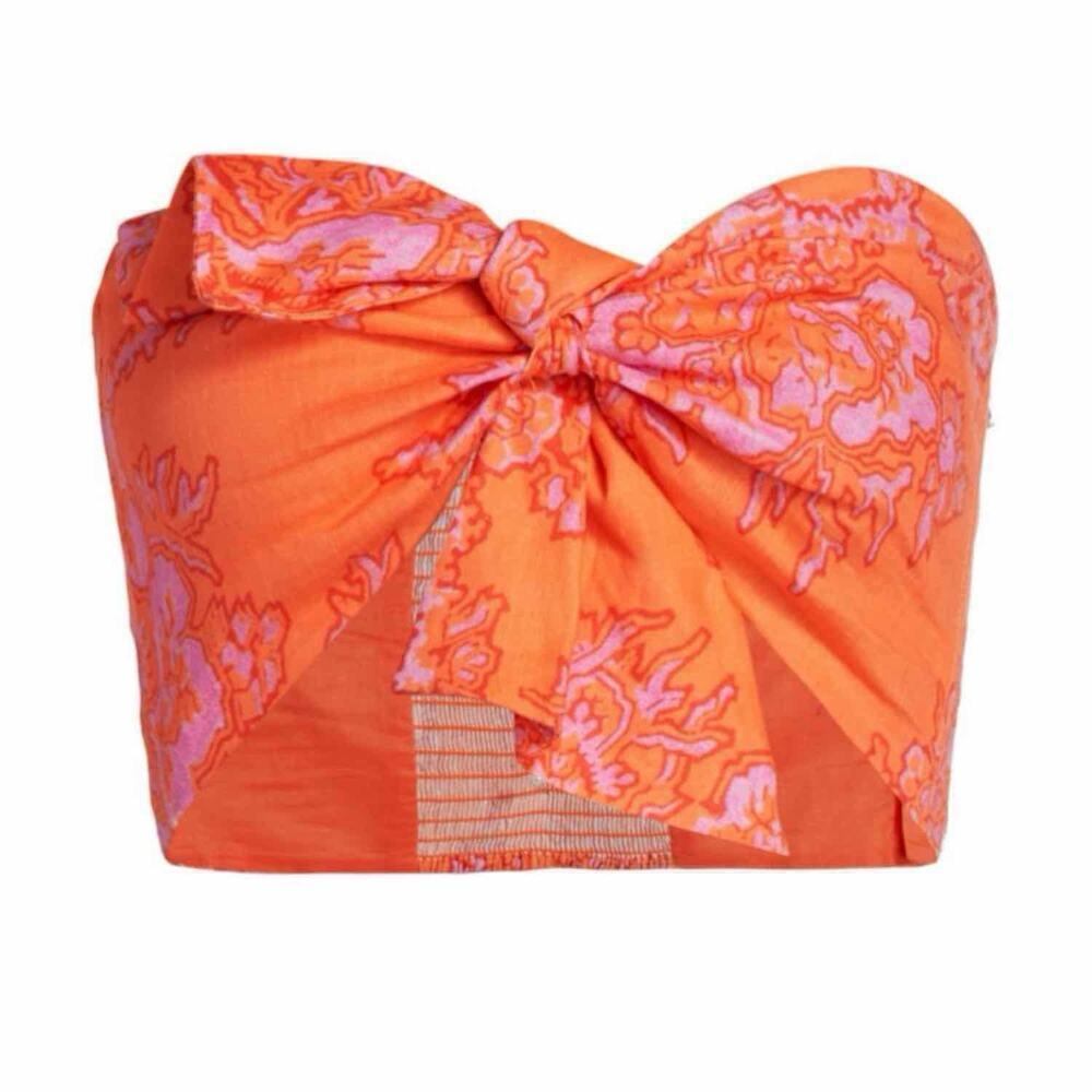 RHODE Toni Twist Linen Crop Top Size XL Coral Reef Grande